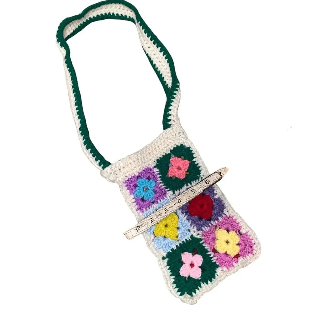 Handmade Crochet Granny Square Floral Mini Crossbody Shoulder Bag Boho